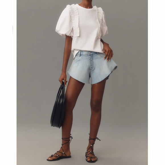 Anthropologie English Factory Puff-Sleeve Ruffled Top White Size Medium - Picture 7 of 8